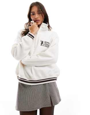 Hollister Motif Detail Quarter Zip Sweat Top In White