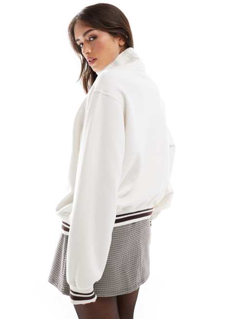 Hollister motif detail quarter zip sweat top in white, 2 of 4