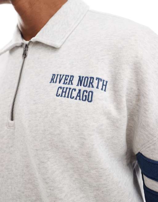 Hollister motif quarter zip boxy foldover collar sweat top in grey