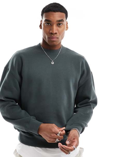 Hollister - Mørkegrøn sweatshirt med rund hals i firkantet pasform - view 1