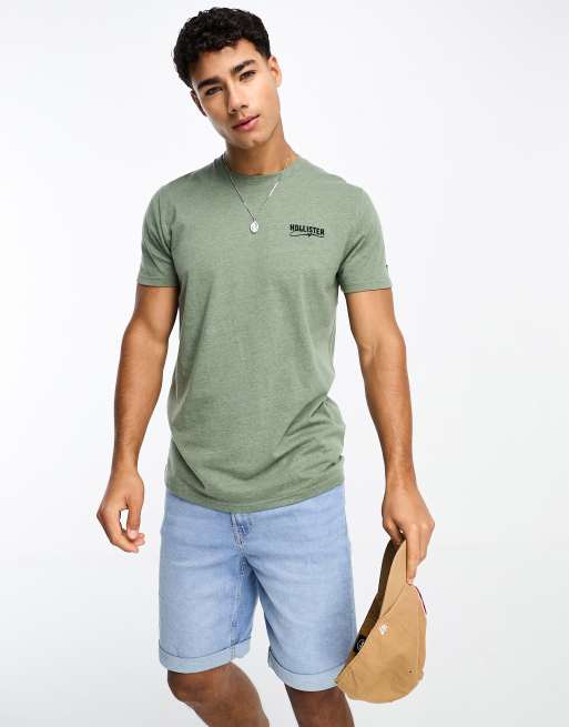 Hollister - Muscle fit T-shirt met klein tech logo in gemêleerd groen