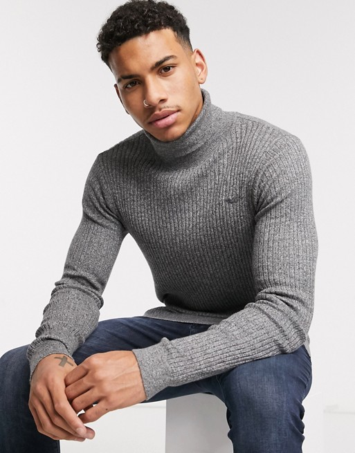 Hollister musclefit turtleneck knit jumper in grey
