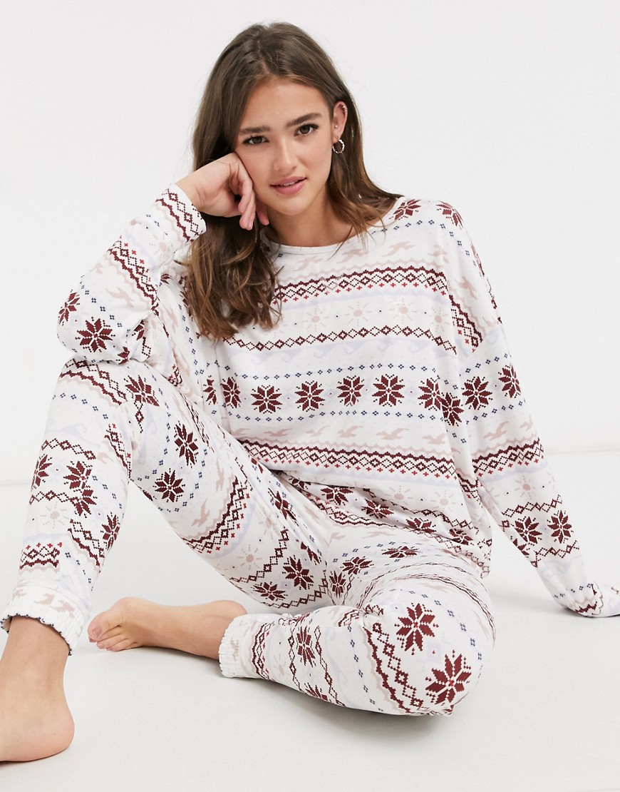 Hollister – Mysig pyjamasöverdel med Fair Isle-mönster, del av set-Flerfärgad