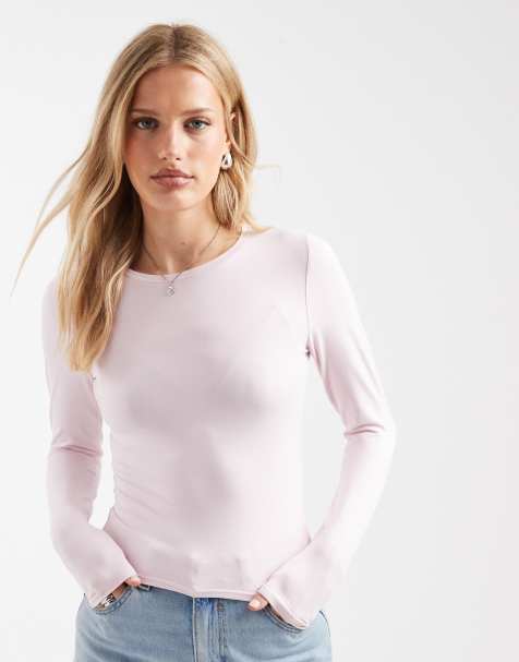 Hollister - Naadloze top met lange mouwen en ronde hals in lichtroze - view 1