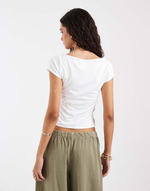 Hollister - Naadloze top met rechte hals in wit, 4 van 4