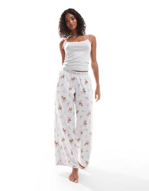 Hollister - Nachtkleding - Flanellen broek met logo op de tailleband in beige multi