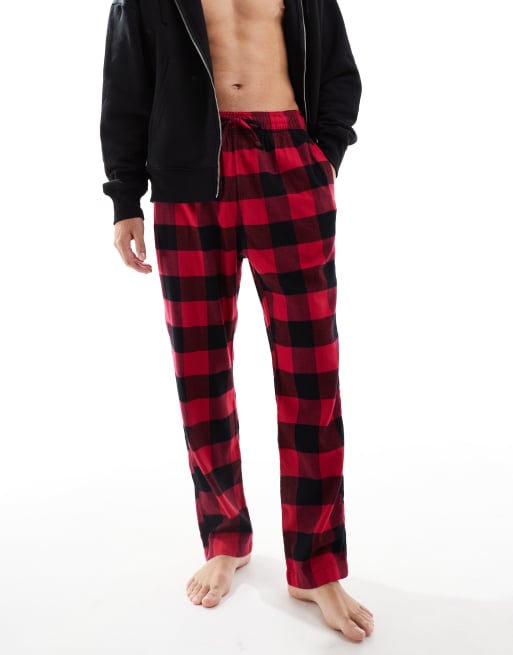 Hollister - Nachtkleding - Set van top met korte mouwen en baggy geruite broek in zwart en rood