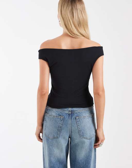 Hollister nahtloses Off-Shoulder-Oberteil in Schwarz, 4 von 4