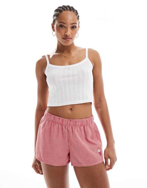Hollister - Nattøj - Posede boksershorts med lav talje, logo-taljebånd og rødt hjerteprint i flonel