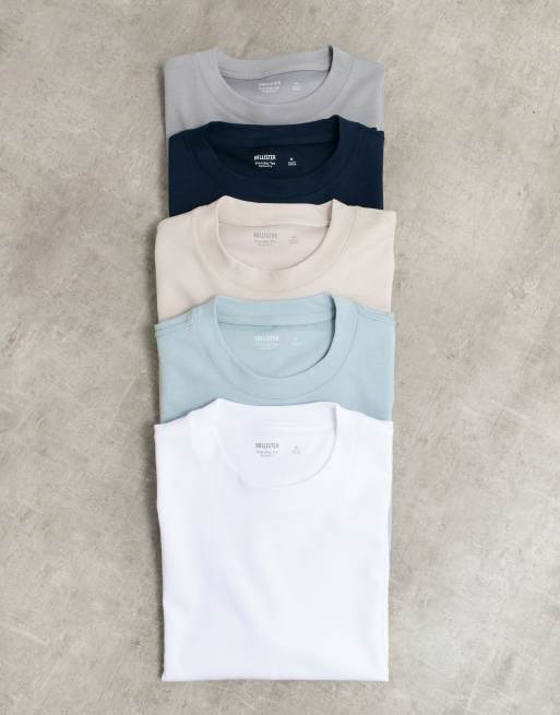 Hollister – Neutrala och blå, vardagliga t-shirts, 5-pack