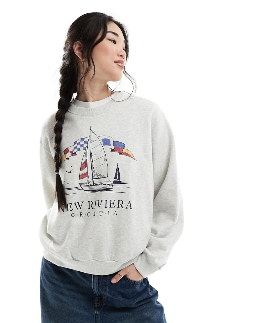 Hollister New Riviera printed sweatshirt in grey