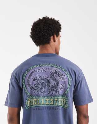Футболка с рисунком Hollister New York на спине темно-синего цвета