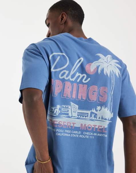 Hollister – Niebieski T-shirt z grafiką miasta z tyłu - view 1