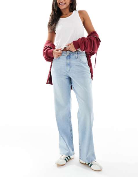 Hollister high rise curvy dad jeans in medium blue wash