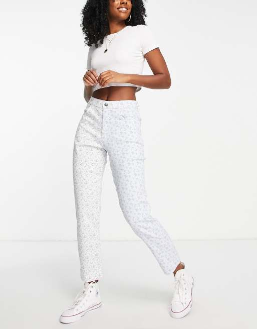 Hollister – Niebieskie spodnie mom fit w dwóch odcieniach ze wzorem w kwiaty