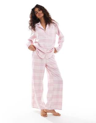 Hollister nightwear logo waistband flannel pants in pink multi part of a