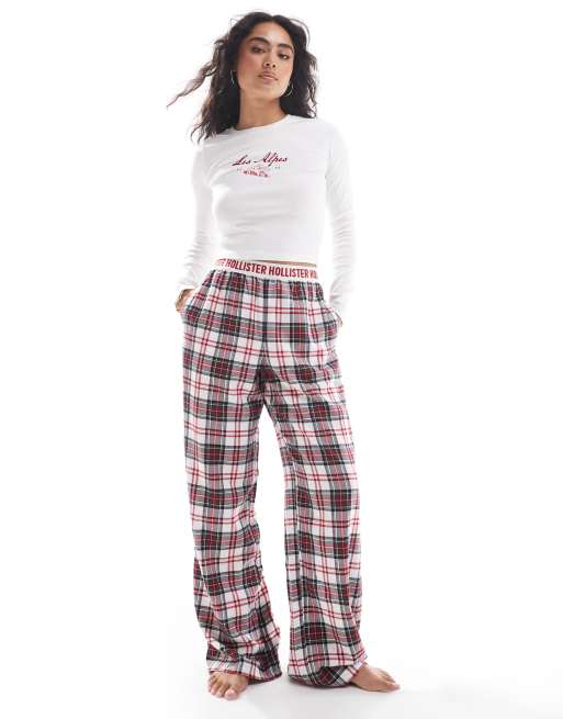 Hollister – Nightwear – Mehrfarbiger Flanell-Pyjama aus Oberteil sowie mehrfarbig und rot gemusterter Hose