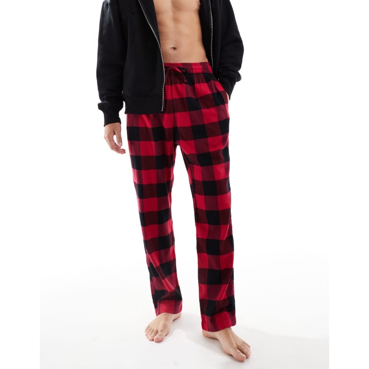 Hollister nightwear short sleeve top baggy trouser set in black red check ASOS