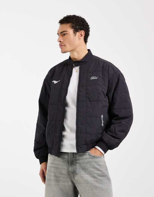 Hollister - Nylon bomberjack met Ford-logo in zwart