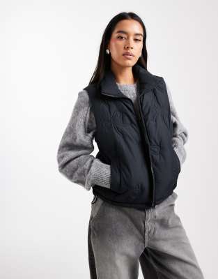 Hollister nylon puffer gilet with bow pattern in black