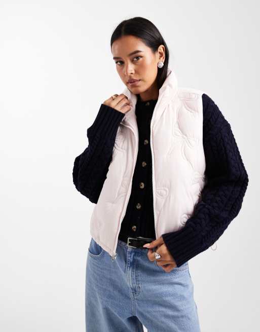 Hollister nylon puffer gilet with bow pattern in pink
