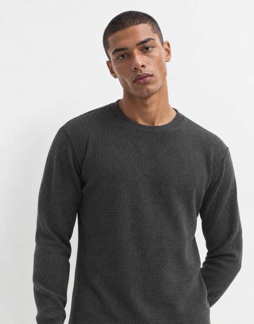 Hollister Oberteil mit Waffelstruktur, langärmlig, mit Rundhalsausschnitt in Schwarz, 6 von 9