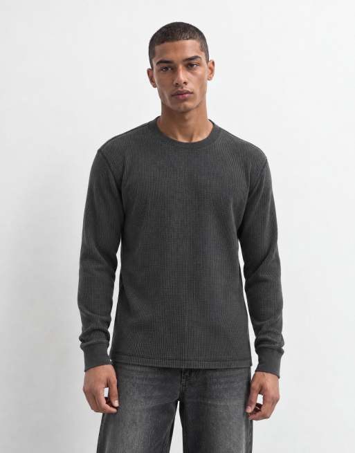 Hollister Oberteil mit Waffelstruktur, langärmlig, mit Rundhalsausschnitt in Schwarz, 7 von 9