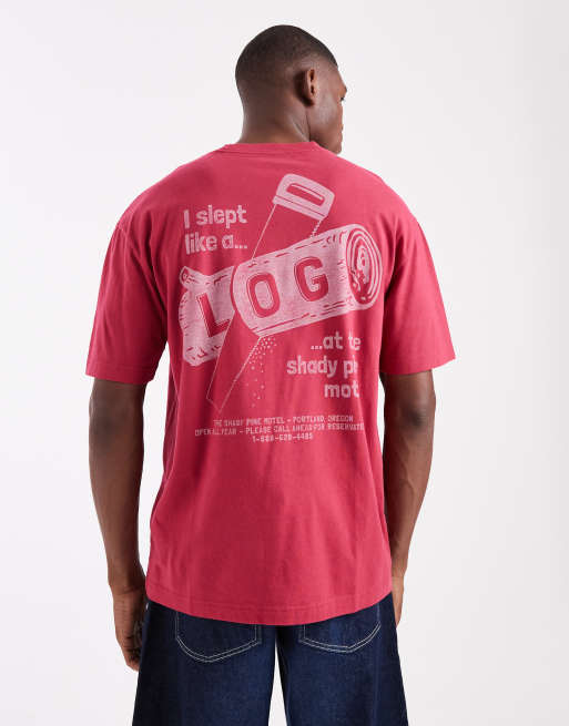 Hollister – Obszerny czerwony T-shirt z nadrukiem na plecach