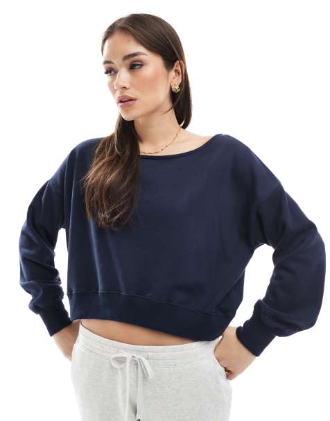 Hollister off shoulder boyfriend sweat top in navy - view 1