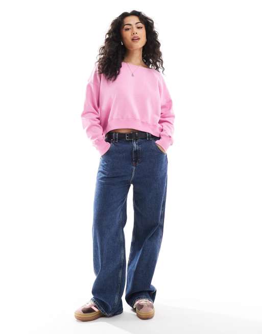 Hollister off shoulder boyfriend sweat top in pink ASOS