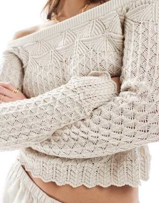 Hollister Off Shoulder Crochet Sweater In Neutral