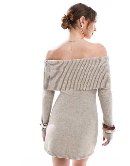 Off the shoulder cable knit sweater dress online