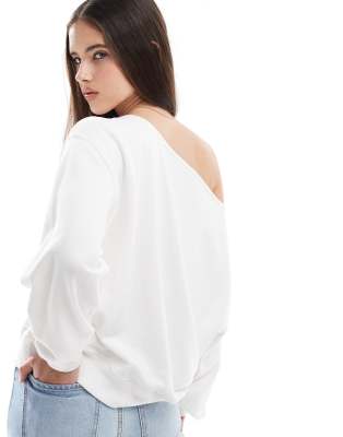 Hollister off the shoulder boston graphic sweatshirt in white
