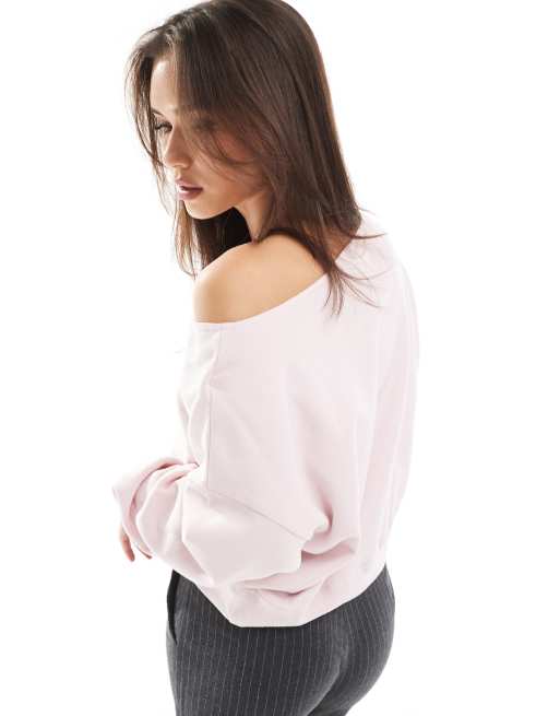 Hollister off the shoulder Los Angeles cropped jumper in light