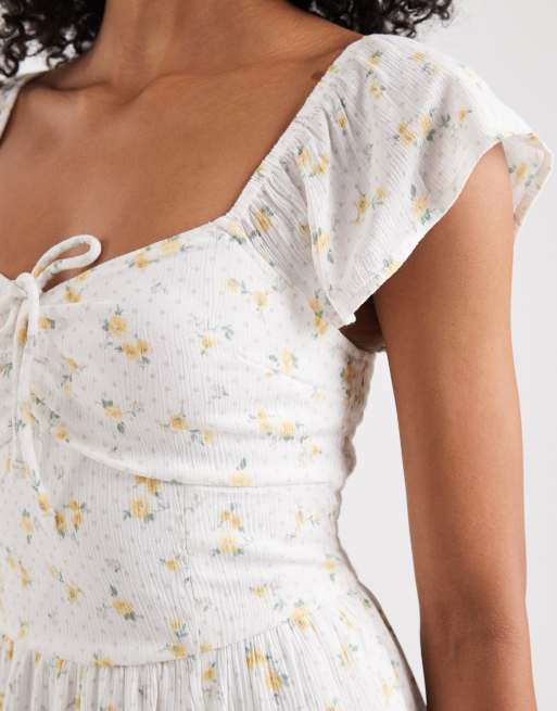 hollister white off the shoulder dress Hollister off-the-shoulder milkmaid slit midi dress in white floral