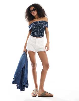 Hollister Off The Shoulder Short Sleeve Top In Navy