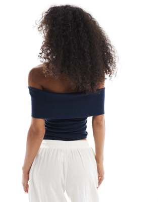 hollister off the shoulder short sleeve top in sky blue
