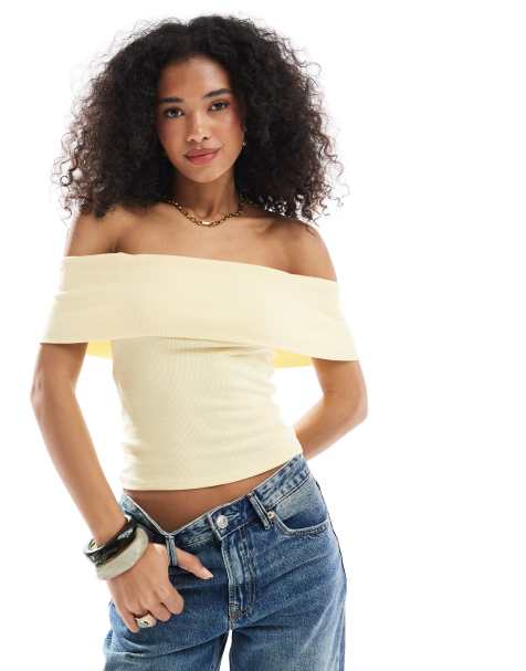 Hollister off the shoulder short sleeve top in yellow - view 1