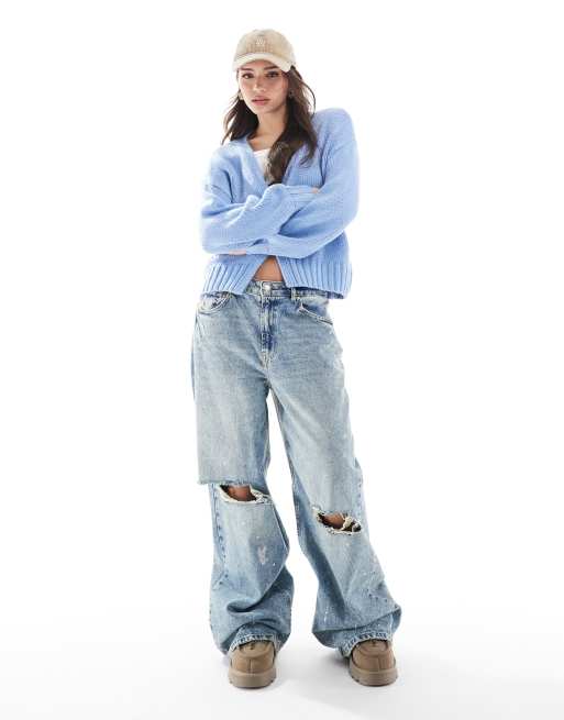 Hollister – Offene Strickjacke in Blau mit lockerem Schnitt, 3 von 4