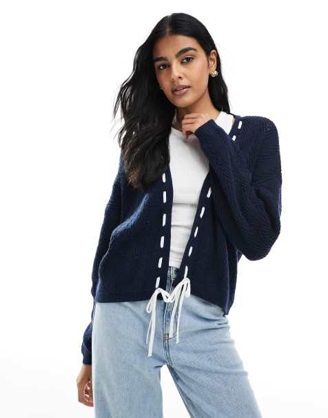 Hollister – Offene Strickjacke in Marineblau mit lockerem Schnitt - view 1