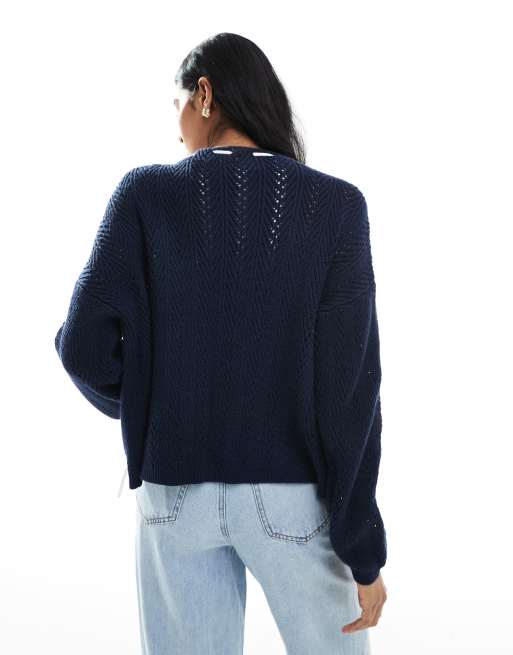 Hollister – Offene Strickjacke in Marineblau mit lockerem Schnitt