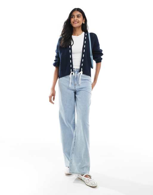 Hollister – Offene Strickjacke in Marineblau mit lockerem Schnitt, 4 von 4