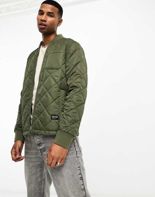 Hollister - Olivengrøn bomber-jakke med diamantformet vattering
