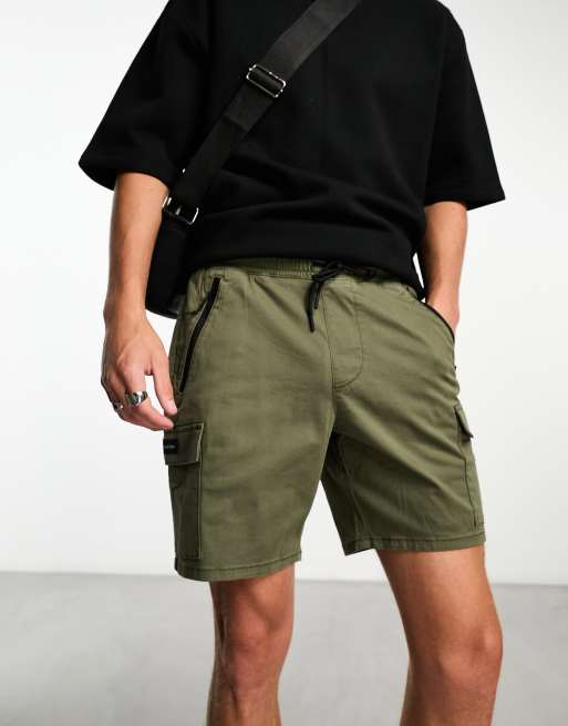 Hollister – Olivgröna mjukisshorts i cargostil, 7 tum