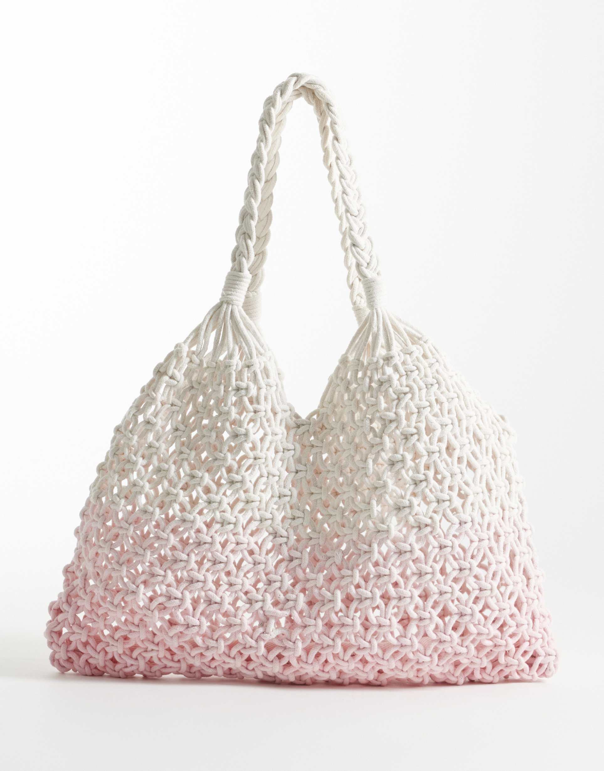 hollister ombre crochet beach bag in white and pink