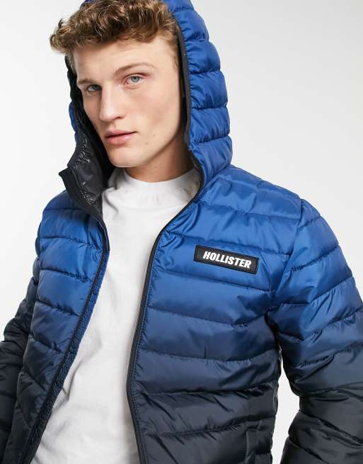 Hollister Lightweight Taped Logo Sleeve Hooded Puffer Jacket in