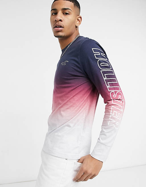 Hollister ombre outline logo long sleeve shirt in pink and black