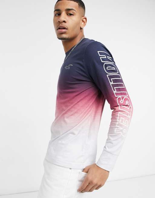 Hollister ombre outline logo long sleeve shirt in pink and black