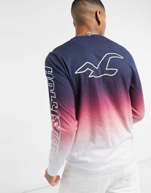 Hollister ombre outline logo long sleeve shirt in pink and black