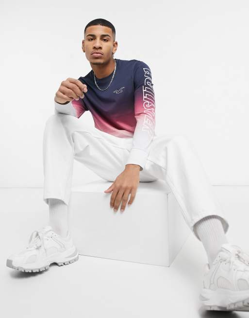 Hollister Ombre Outline Logo Long Sleeve Shirt In Pink And Black Asos